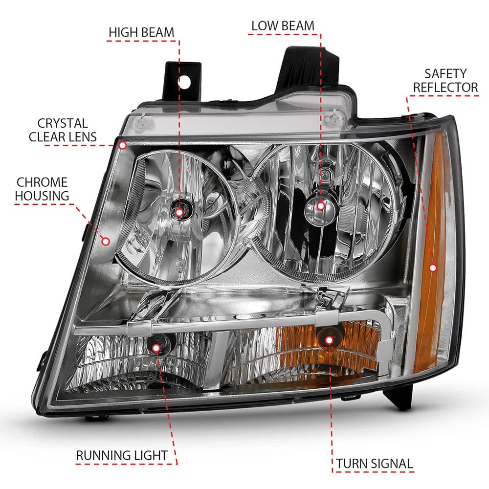 Chrome Clear Lens Headlight Assembly w Reflector for 2007-2013 Chevy Suburban 2500