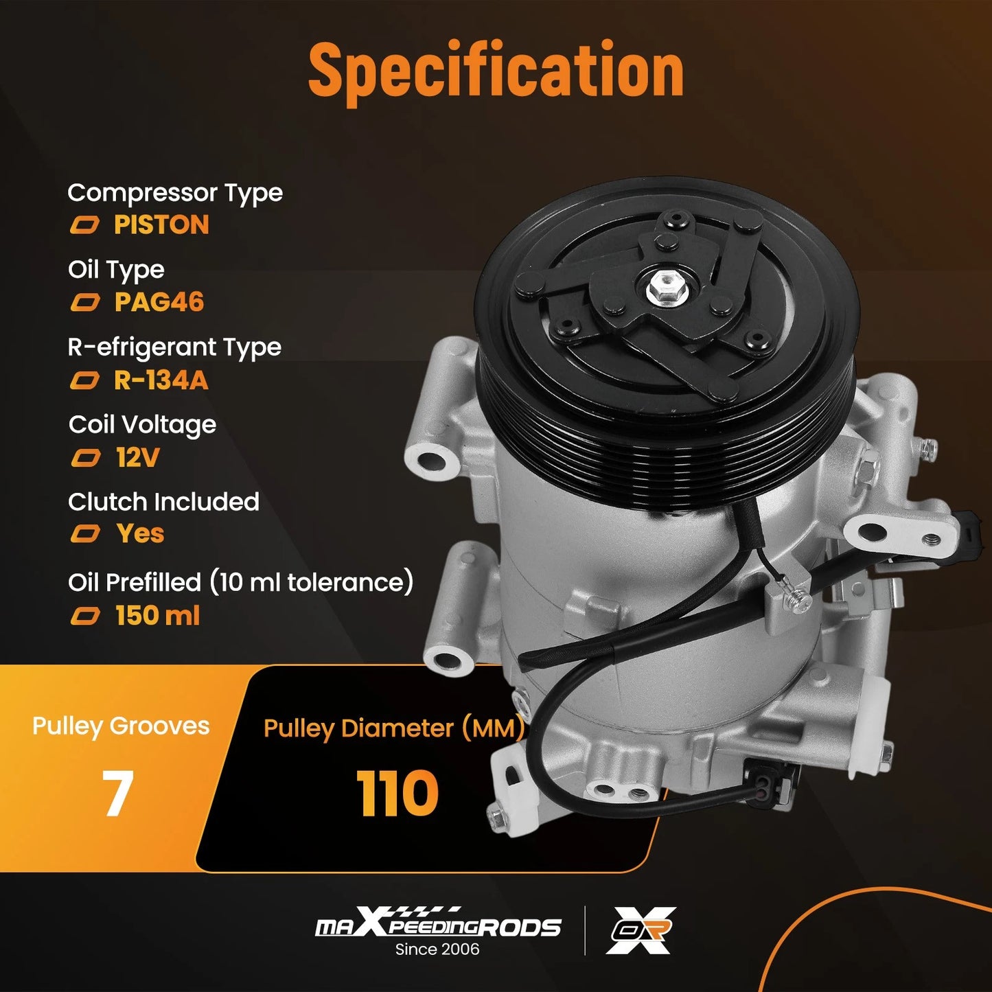 A/C AC Compressor with Clutch for Honda Civic 2.0L (2016–2021)
