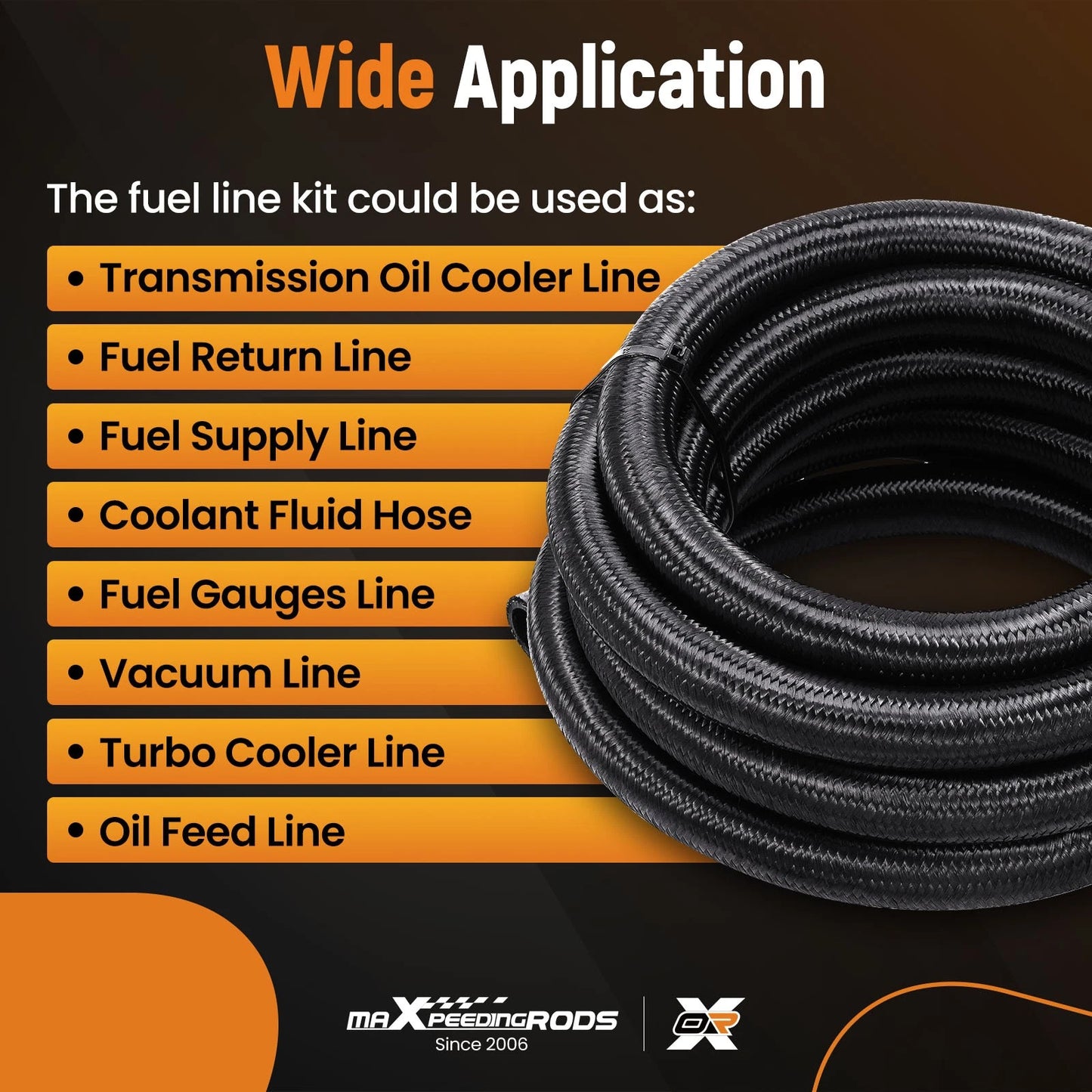 AN10 10AN 12FT Stainless Steel Braided Fuel Line with Swivel Fittings (—)