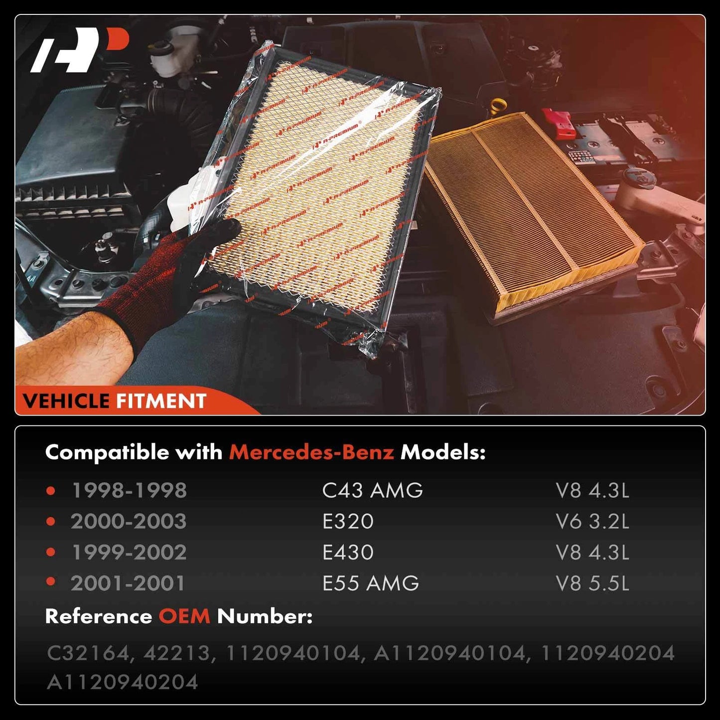 2X Engine Air Filter for Mercedes-Benz C43 AMG (1998–2003)