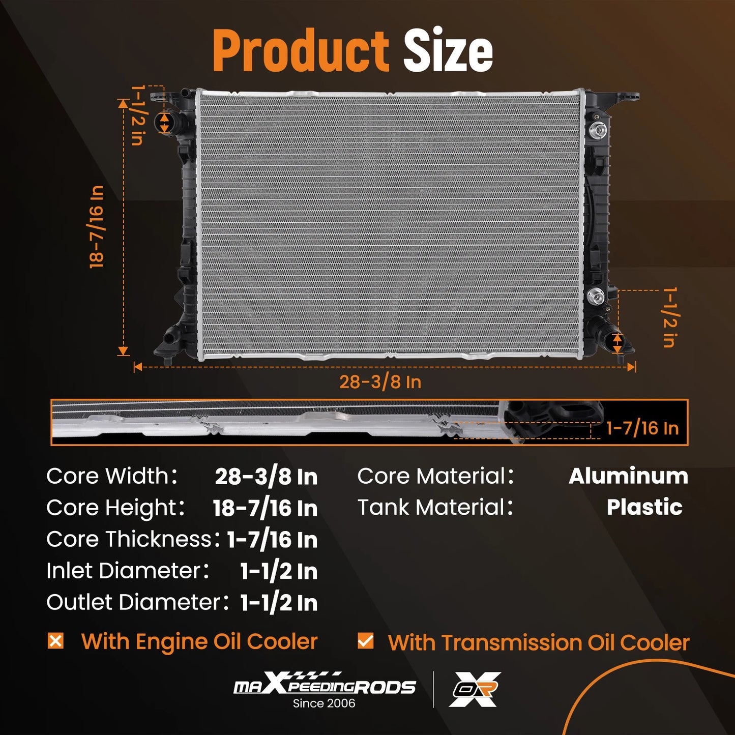 Coolant Radiator 2 Row for Audi A5 Q5 S4 S5 A6 A7 Macan (2008–2018)