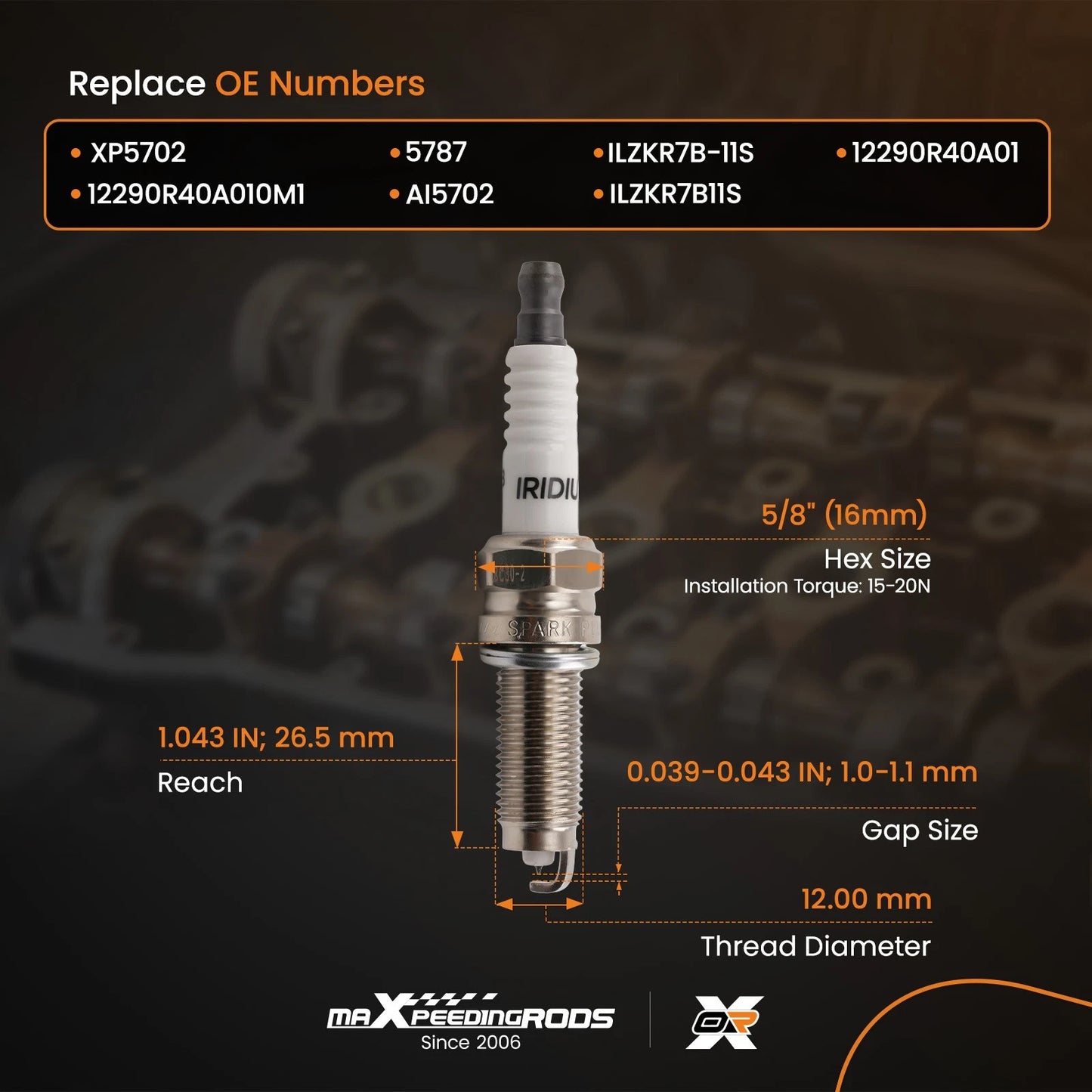 Iridium Spark Plugs for Acura TSX 2.4L (2009–2014)