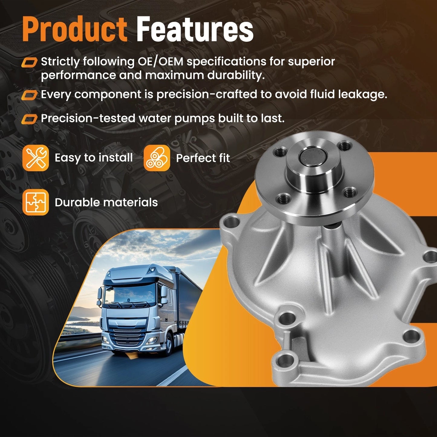 Cooling Pump Kit for Kubota V3800 V3600 (2000–2000) Aluminum Construction