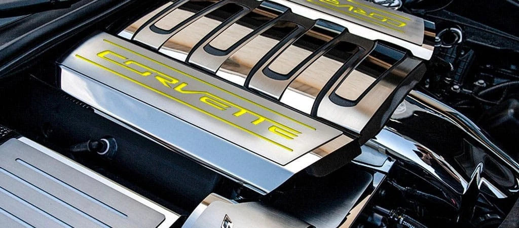 Fuel Rail Cover Set with Yellow Corvette Vinyl Inlay for 2014-2019 Corvette