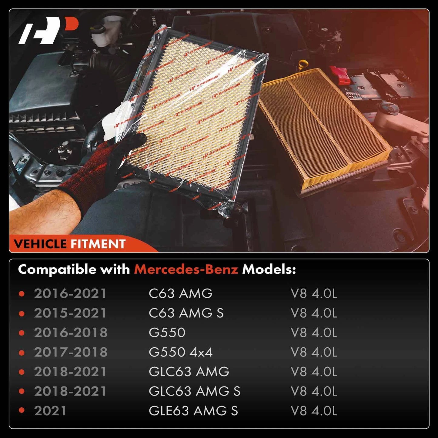 2X Engine Air Filter for Mercedes-Benz C63 AMG (2016–2021) GLE63 AMG S 4.0L