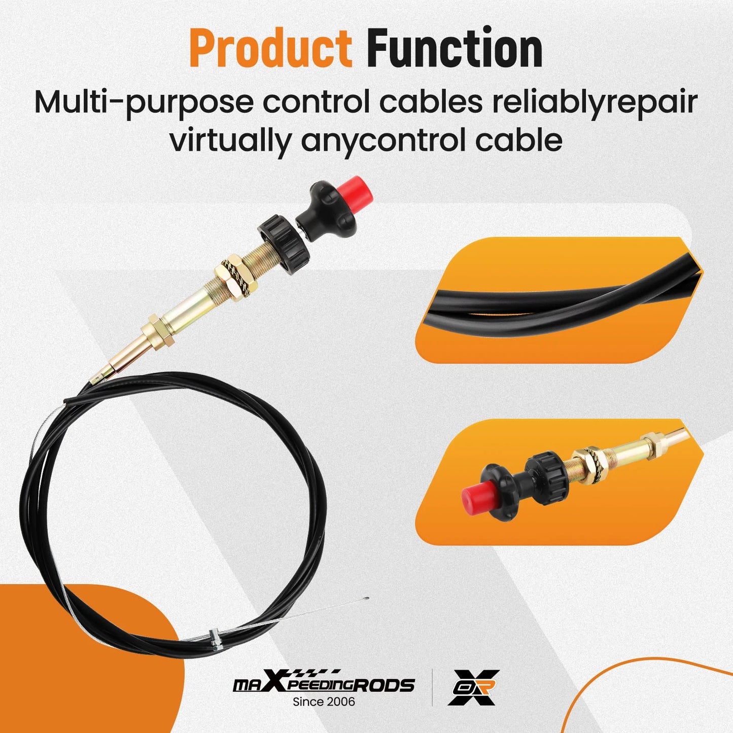 Adjustable Lock Control Cable for Universal Fit (2004–2010) 10 ft 2 in Black Knob