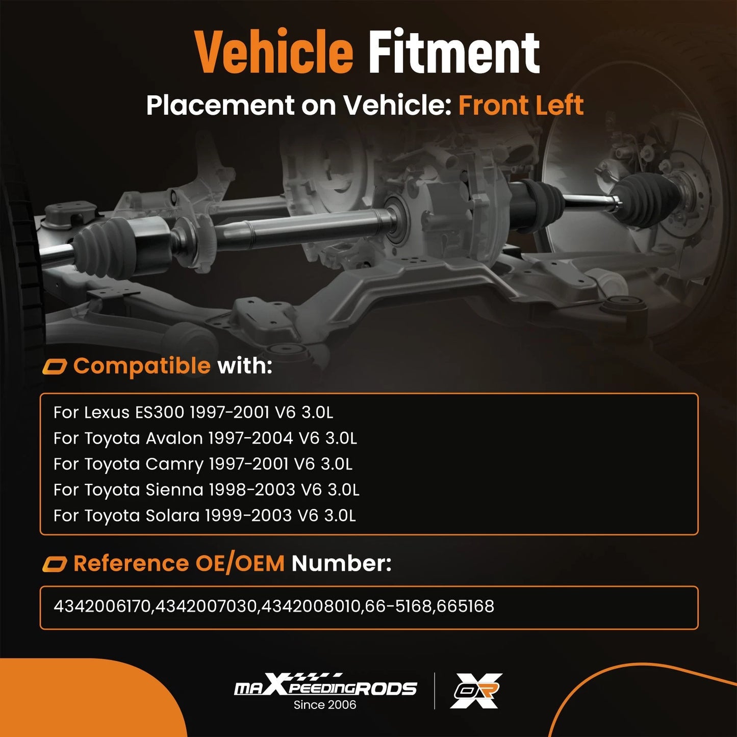 Front CV Axle Shaft Assembly Driver Side for Camry Solara (1999–2003)