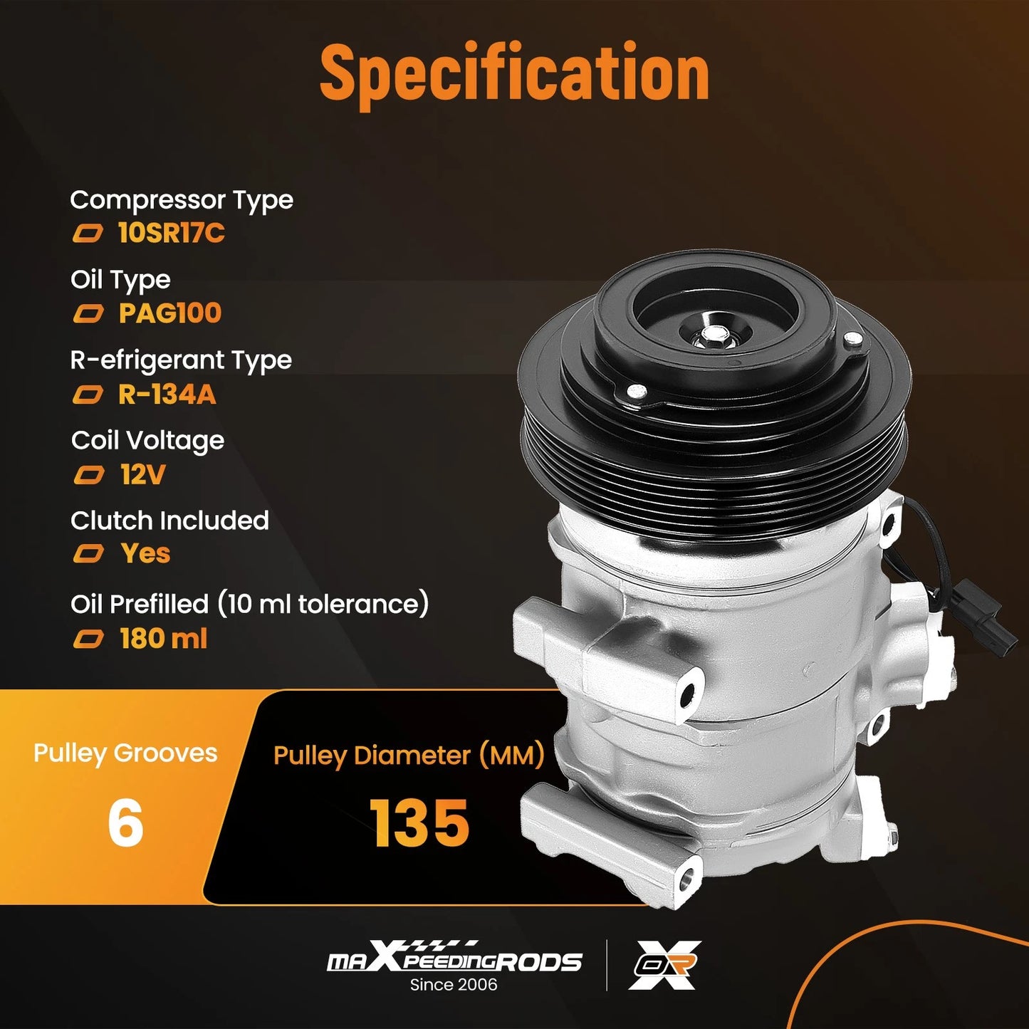 A/C Compressor & Clutch for Acura MDX V6 3.7L (2007–2013) ZDX V6 3.7L (2010–2013)
