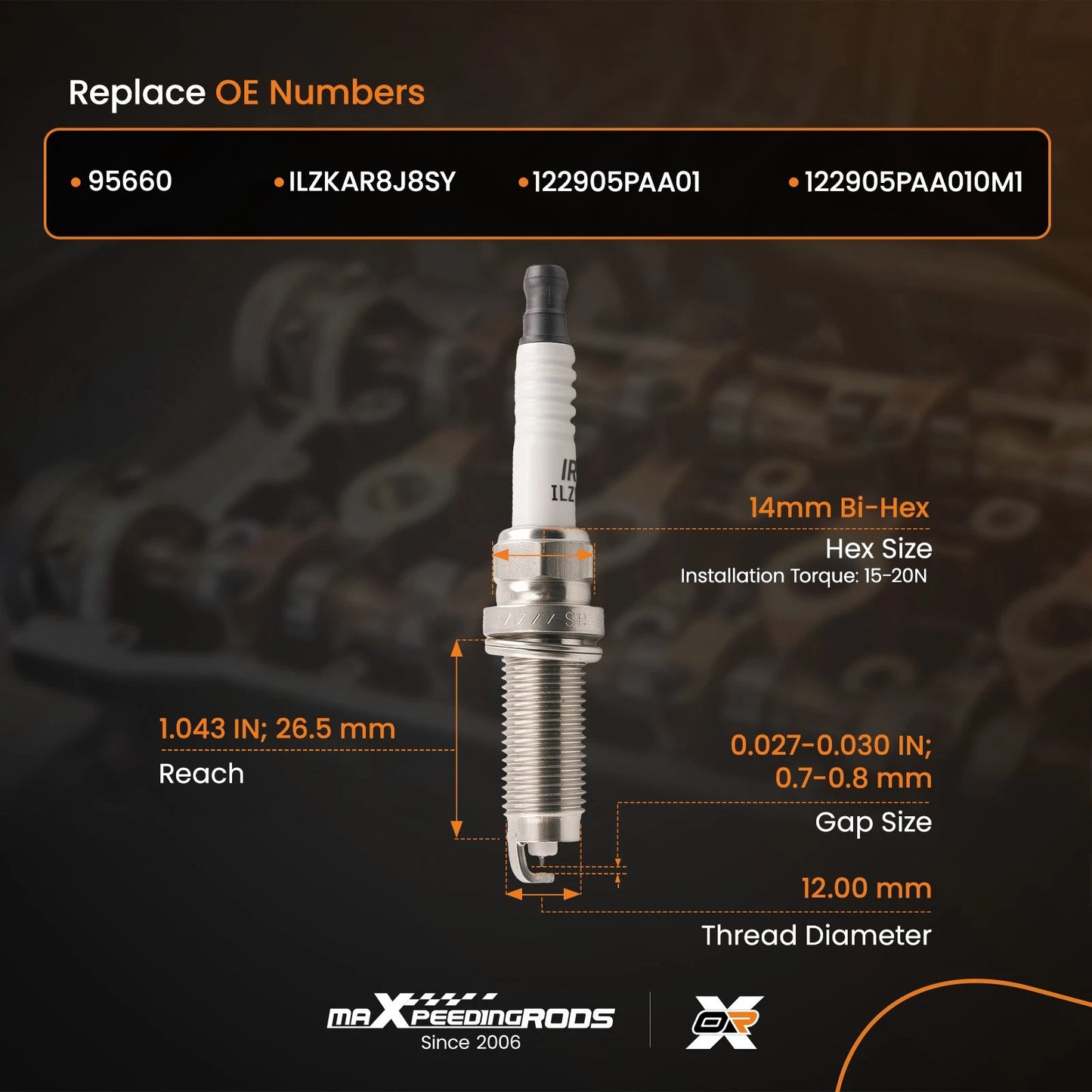 4Pcs Spark Plug for Honda CR-V/Civic (2017–2020) 1.5L Iridium 95660