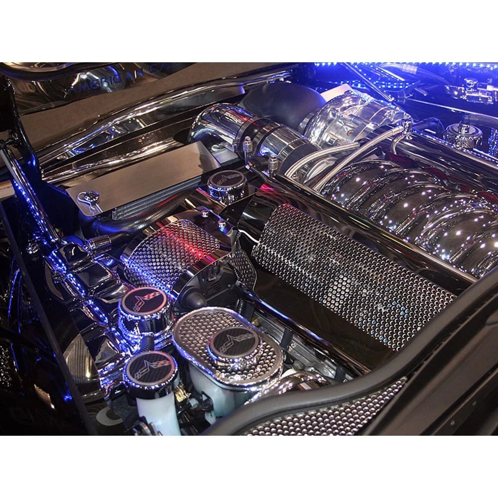 Chrome Cap Covers Yellow Carbon Fiber Flags Inlay for 2005-2013 Corvette