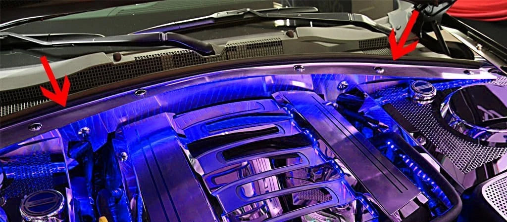 Brushed Stainless Steel Wiper Cowl Trim w/Blue LED for 2016-2020 Chevy Camaro