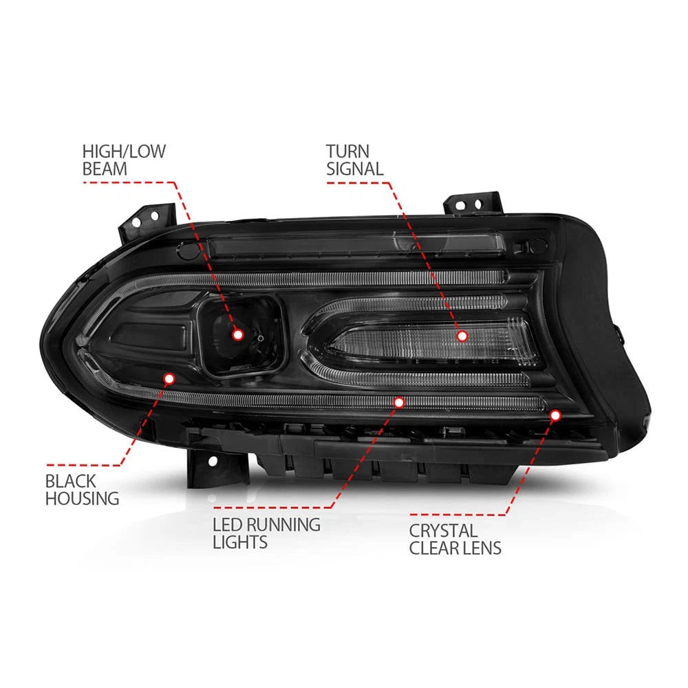 Black Clear Lens Projector Headlight Set for 2015-2023 Dodge Charger