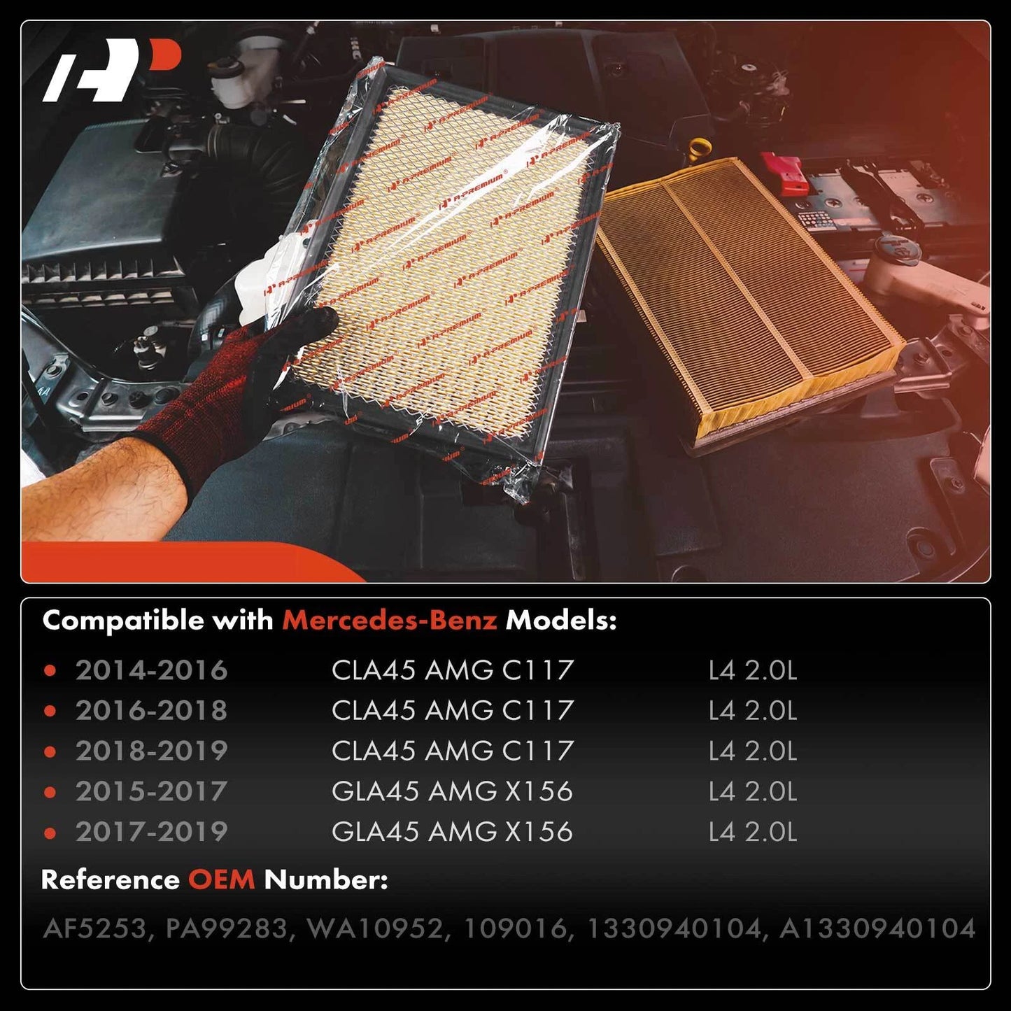 2X Engine Air Filter for Mercedes-Benz CLA45 AMG, GLA45 AMG (2014–2019)