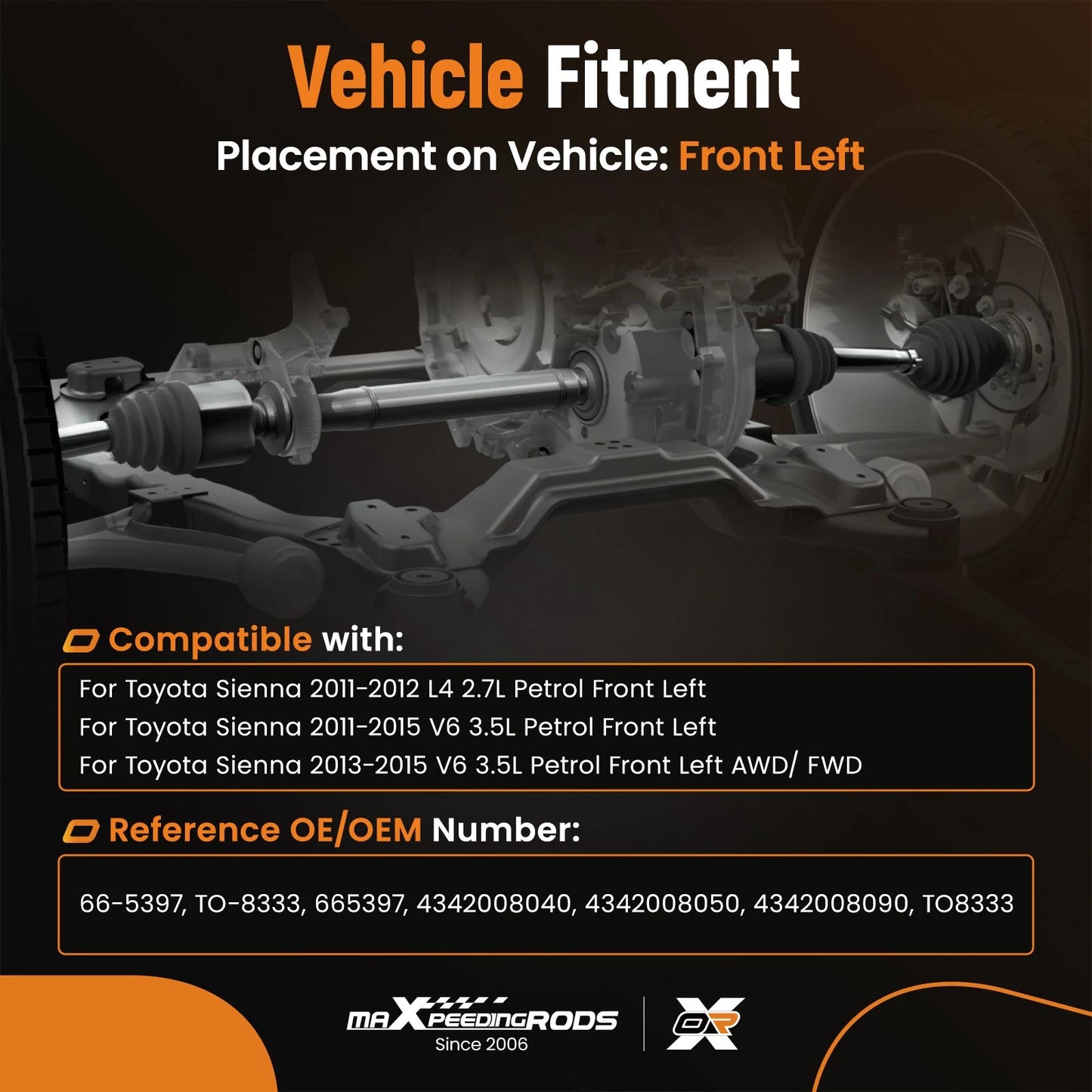 Front Left Driver Side CV Joint Axle for Toyota Sienna (2011–2016)