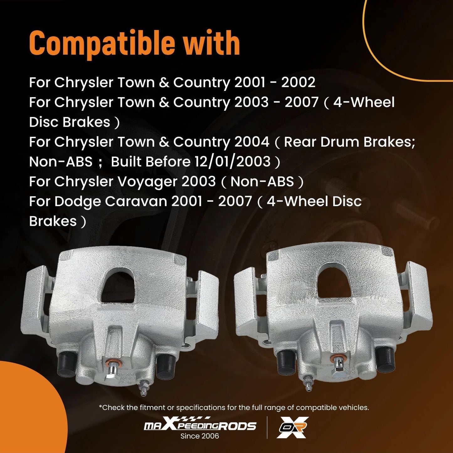 Brake Caliper Pair Front for Chrysler Town & Country (2001–2007)