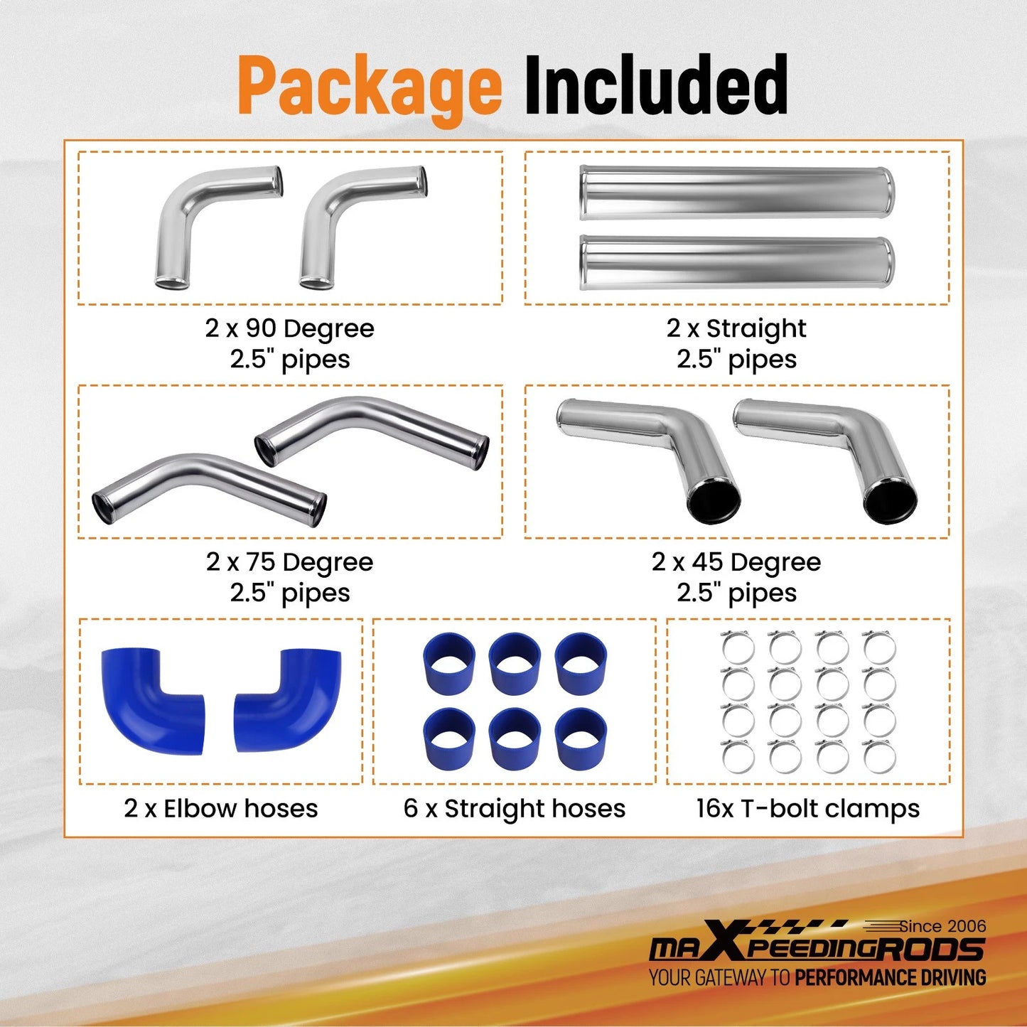 2.5" 63mm Aluminum Intercooler Pipe Tube Set for Universal (—–—)