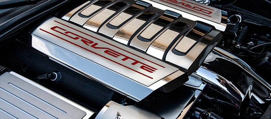 Fuel Rail Cover Set with Red Carbon Fiber Vinyl Corvette Inlay for 2014-2019 Corvette