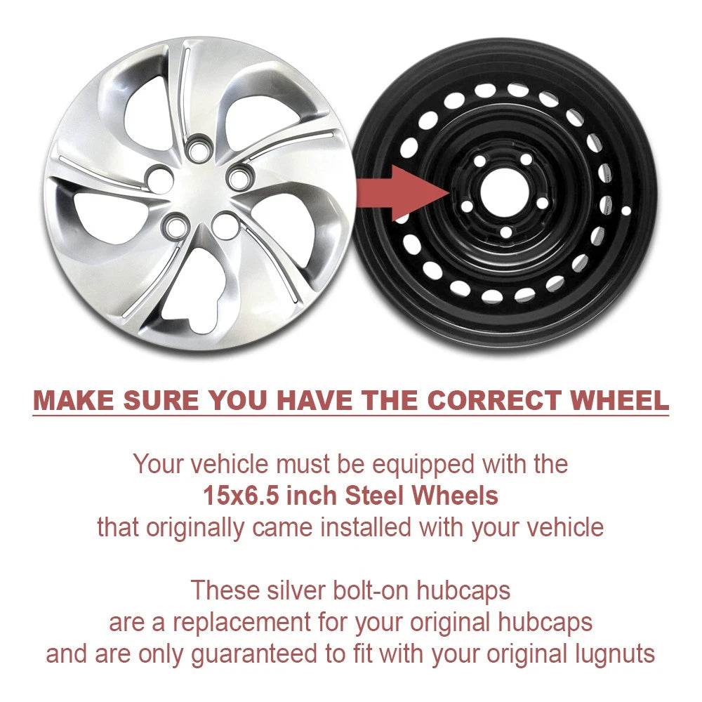 Hub Caps 15 Inch Bolt On Full Wheel Covers for Honda Civic (2013–2015)