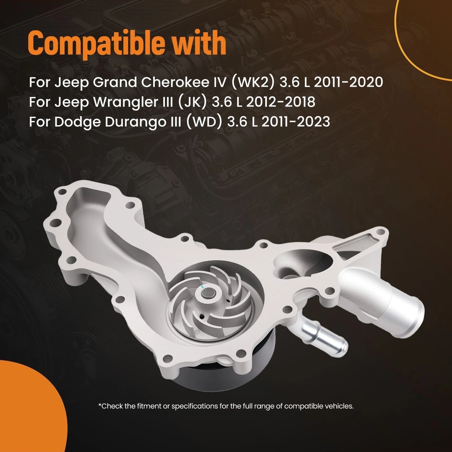 Coolant Water Pump with Thermostat Housing for Jeep Wrangler JK (2012–2018)