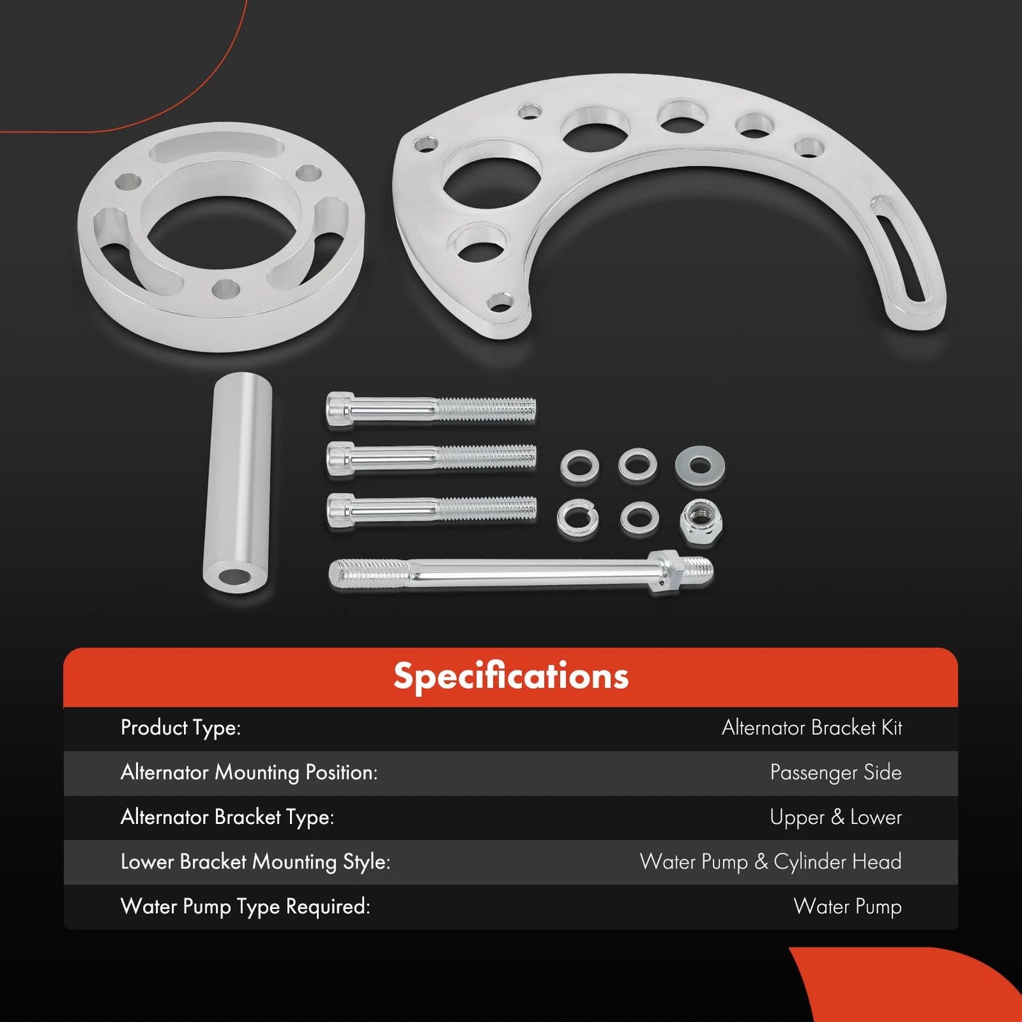 Aluminum Polished Alternator Bracket Kit for Chevy BBC V8 (GEN)