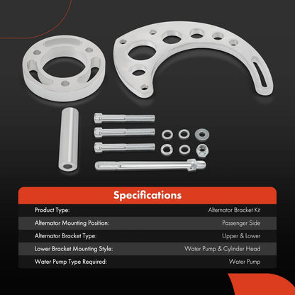 Aluminum Polished Alternator Bracket Kit for Chevy BBC V8 (GEN)