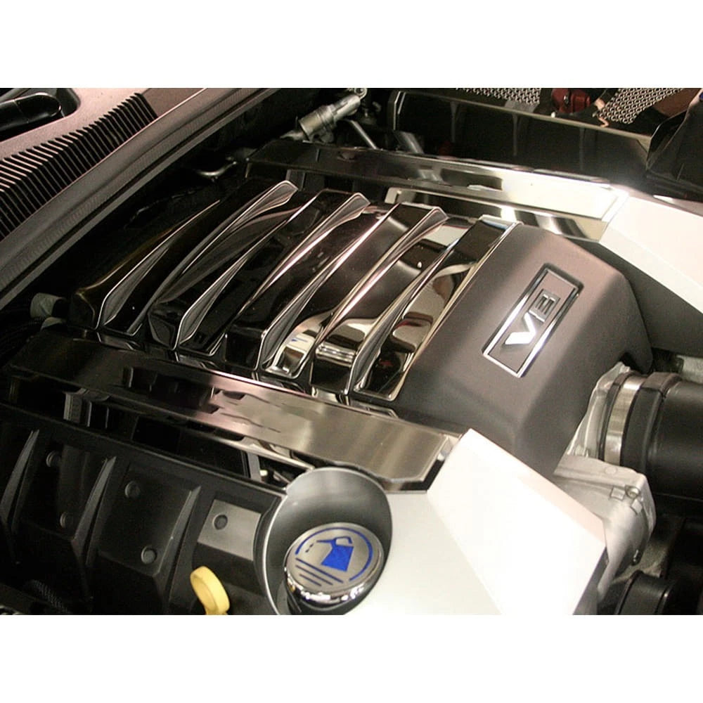 Chrome Cap Covers with White Carbon Fiber Inlay for 10-15 Chevy Camaro V6