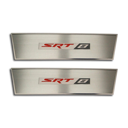 Door Badge Set with Orange Carbon Fiber SRT 8 Inlay for Dodge Challenger (2008–2014)