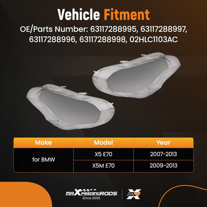 Front Headlamp Lens Covers Pair for BMW X5 E70 X5M (2007–2013)