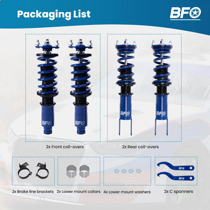 Front and Rear Coilovers Suspension Kit for Honda Civic (1996–2000)