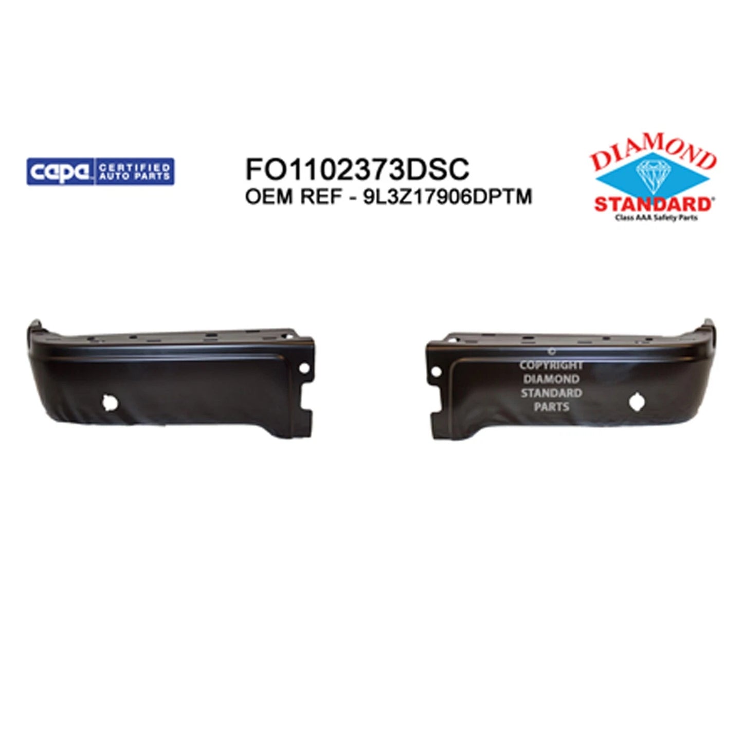 Replacement Black Rear Left/Right Bumper Face Bar w/Park Assist Sensor Holes