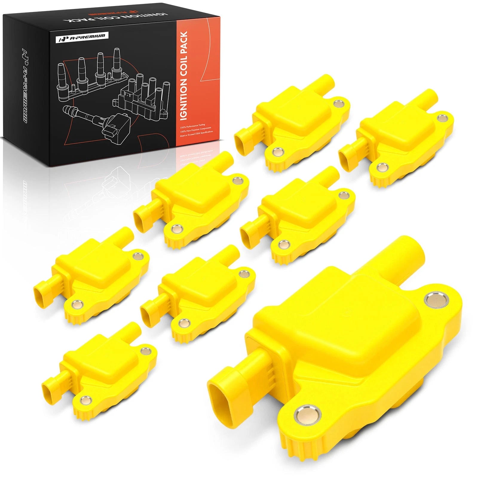 8x Yellow Ignition Coil for Chevy Silverado 1500, Tahoe, GMC, Cadillac 