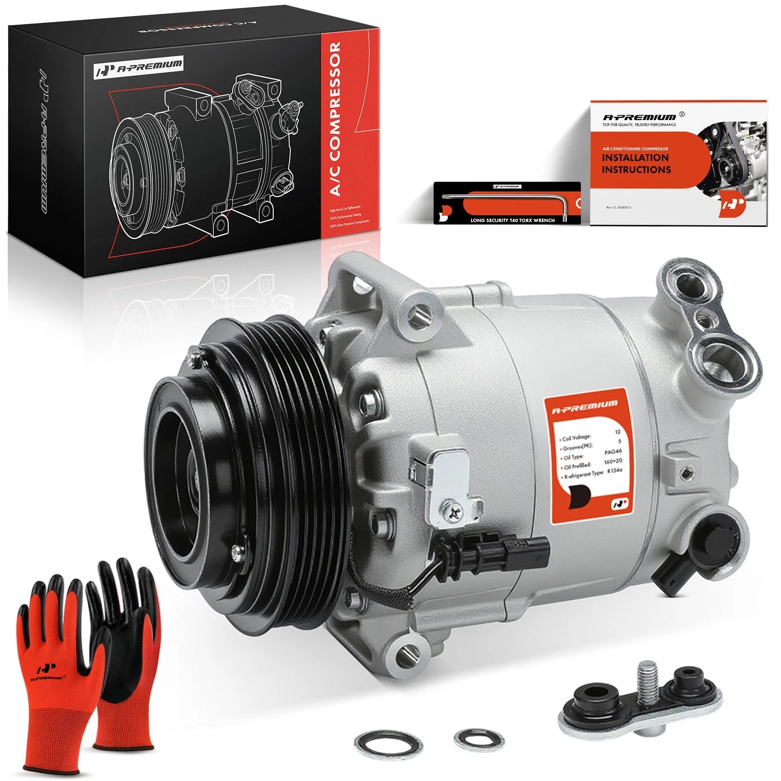 A/C Compressor with Clutch for Chevy Equinox (2016–2017) Malibu (2013–2016)