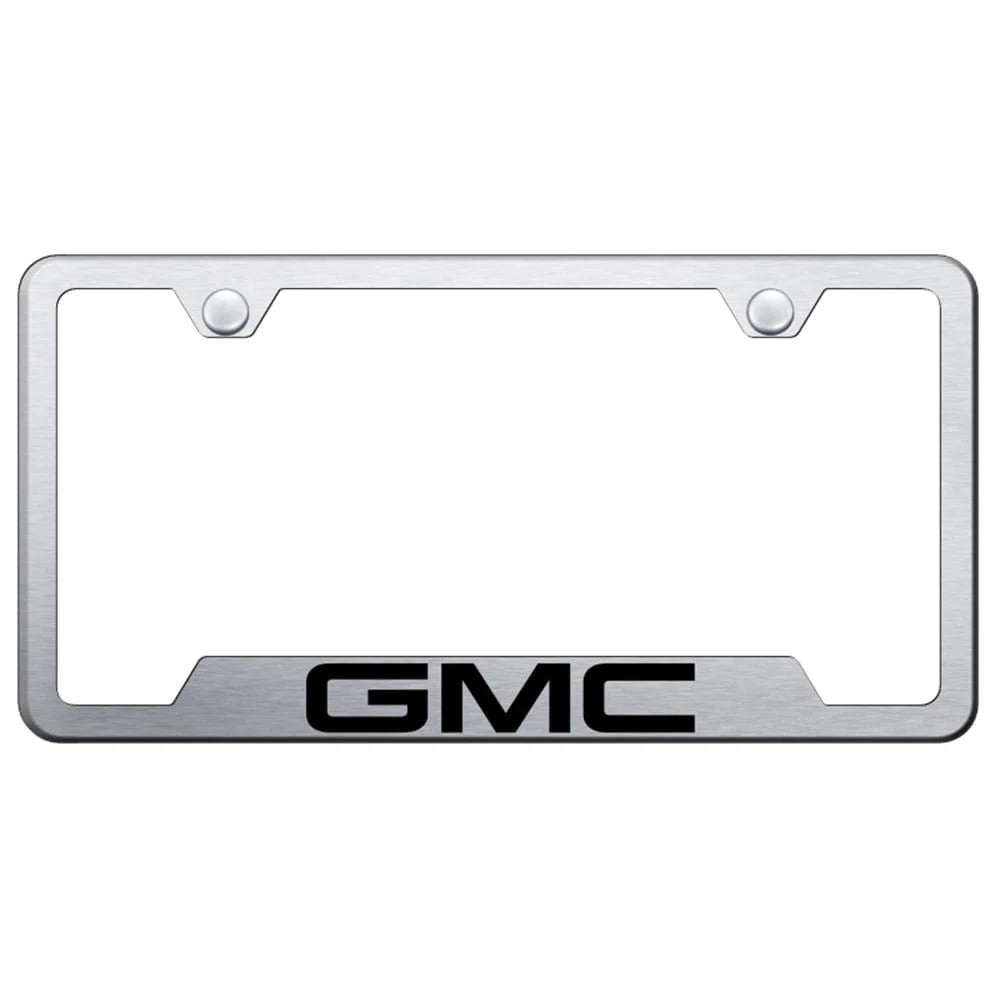 Brushed Stainless Steel Cut-Out License Plate Frame -Officially Licensed for GMC