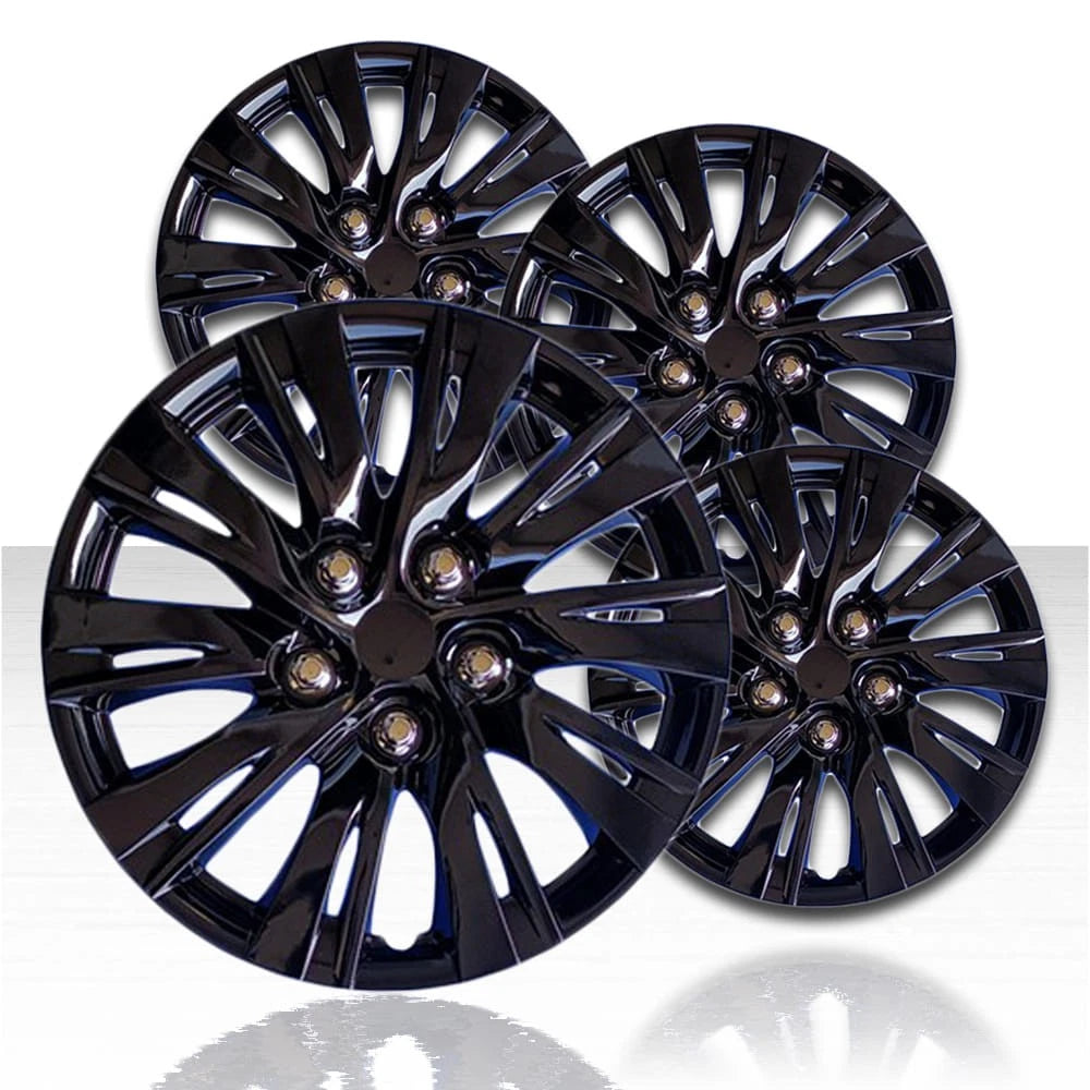 16" 10 Double Spoke Gloss Black Wheel Covers with Toyota Camry Style (Set of 4)