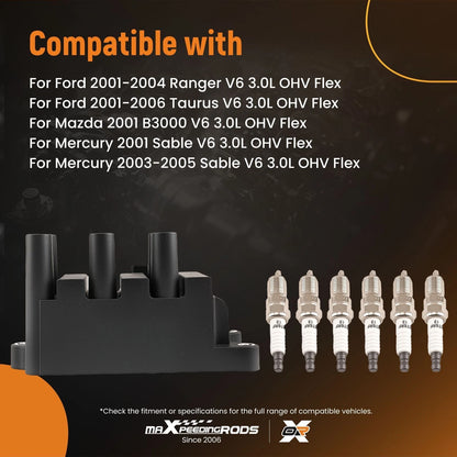 Ignition Coils and Spark Plugs for Ford Ranger Sable 3.0L V6 (2001-2006)