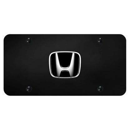 Chrome Logo on Black License Plate - Officially Licensed for Honda