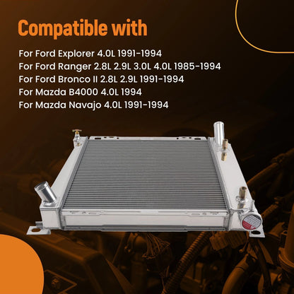 3-Row Aluminum Radiator for Ford Ranger and Bronco II (1985–1994)