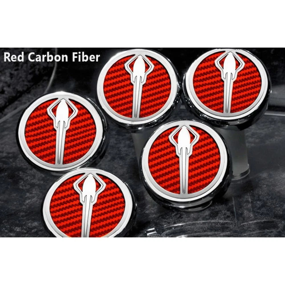Chrome Stingray Cap Covers w/Red C-Fiber Inlay for 14-19 Corvette Z06 Automatic