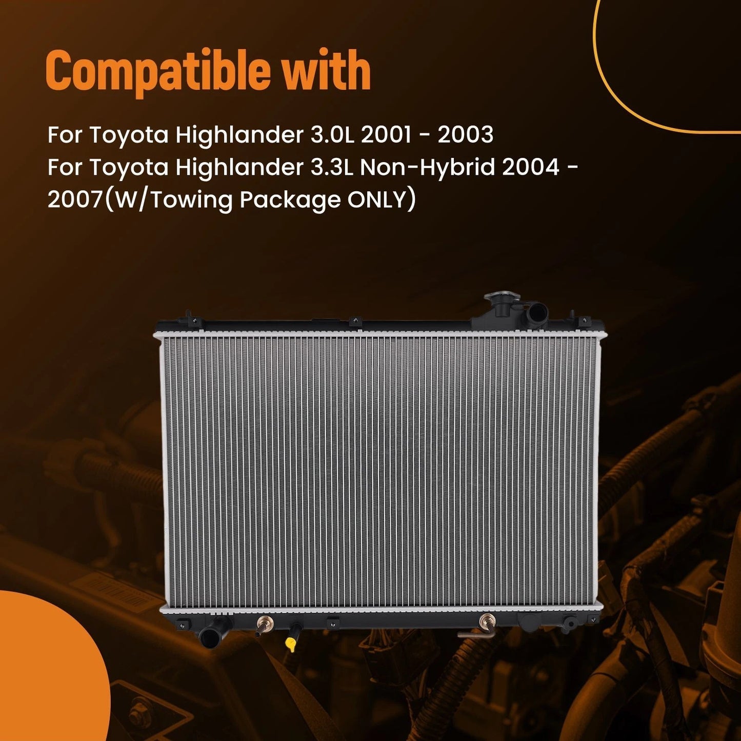 Downflow Radiator for Toyota Highlander 3.0L 3.3L (2001–2007)
