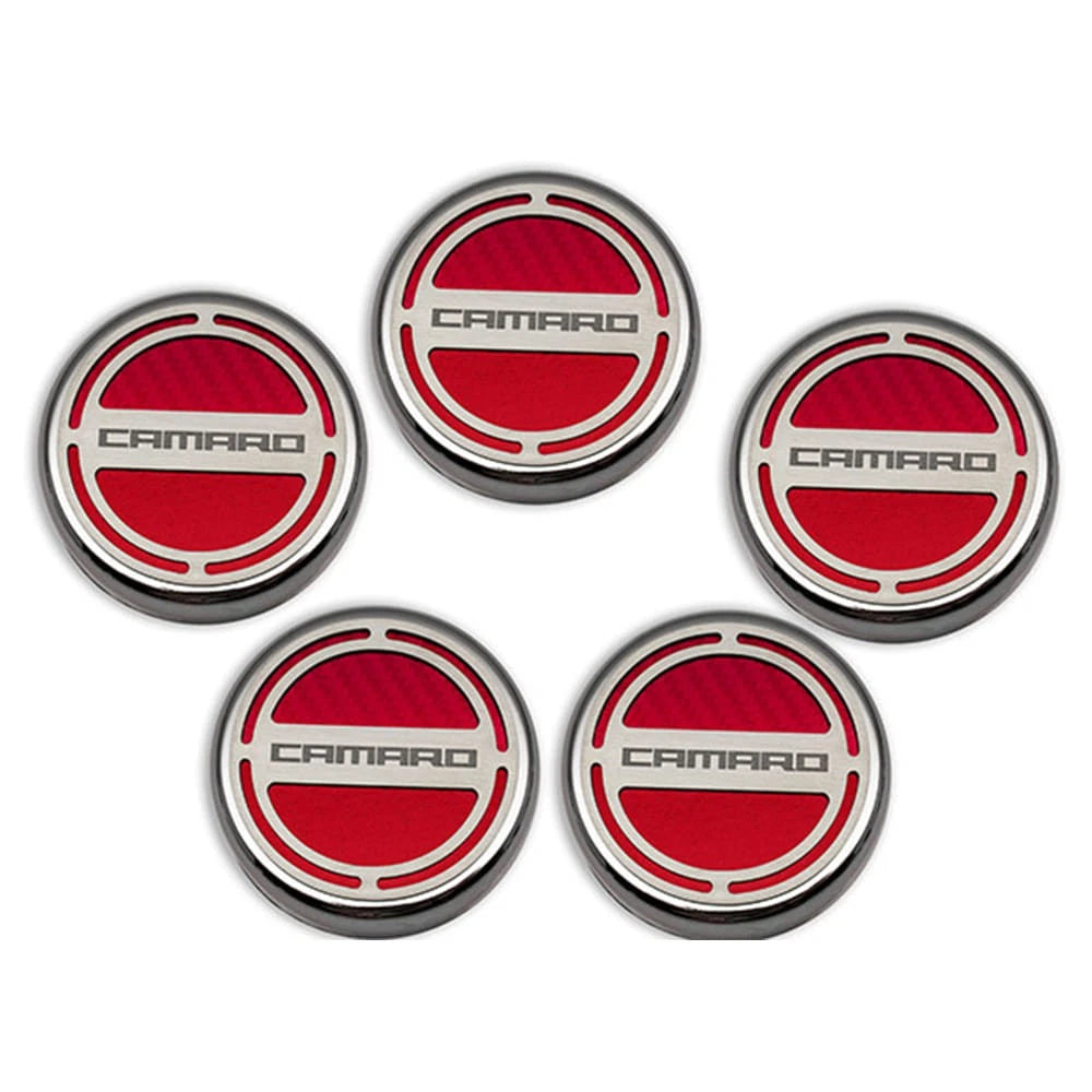 Chrome Cap Covers w/Red Carbon Fiber Inlay&Camaro for 10-15 Camaro V6 Automatic