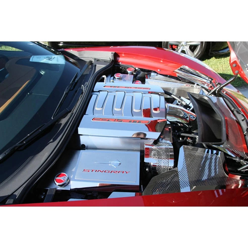 Chrome Stingray Cap Covers with Blue C-Fiber Inlay for Chevrolet Corvette Z06 (2014–2019)