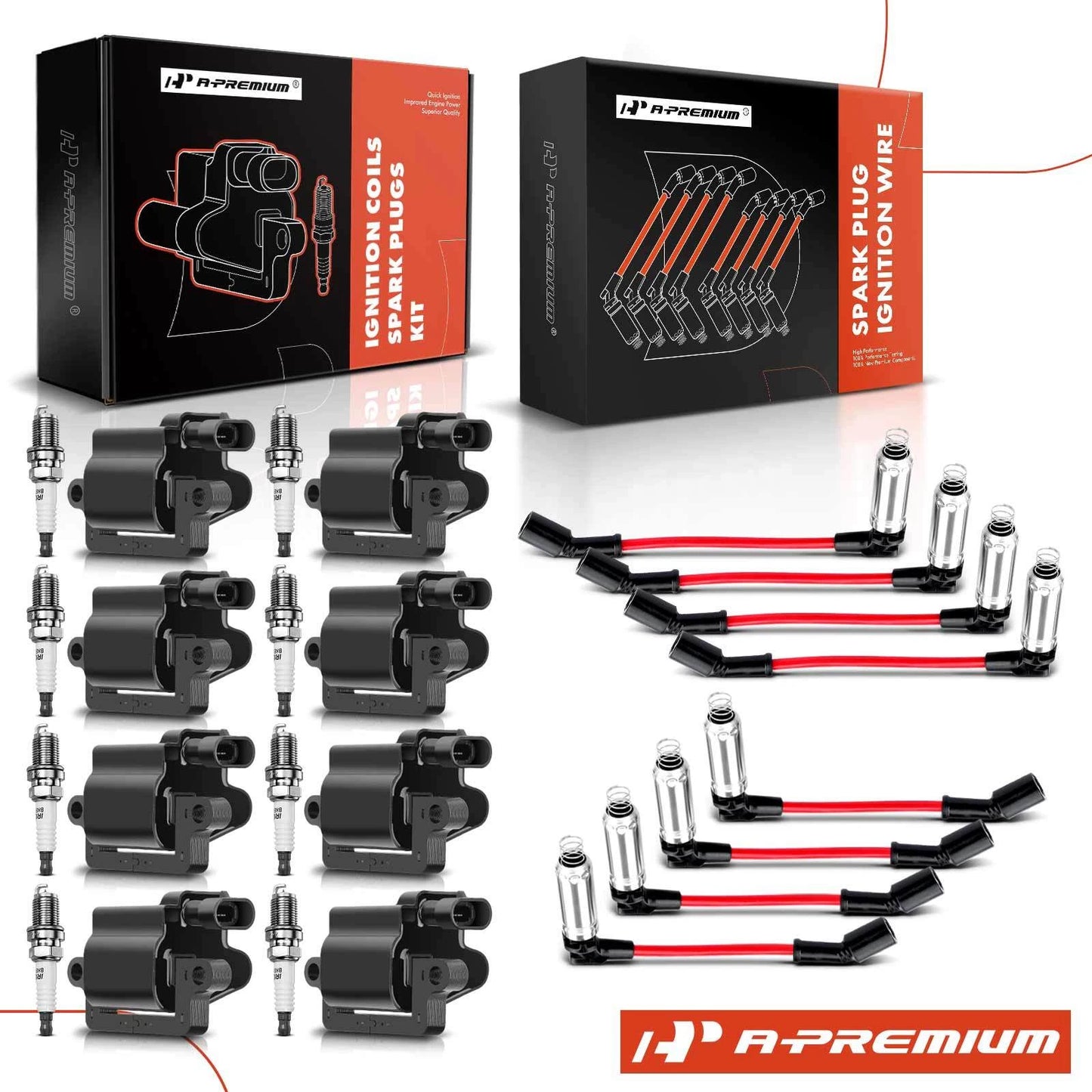 8x Ignition Coil & Spark Plug Wire Kits for GM Chevrolet GMC