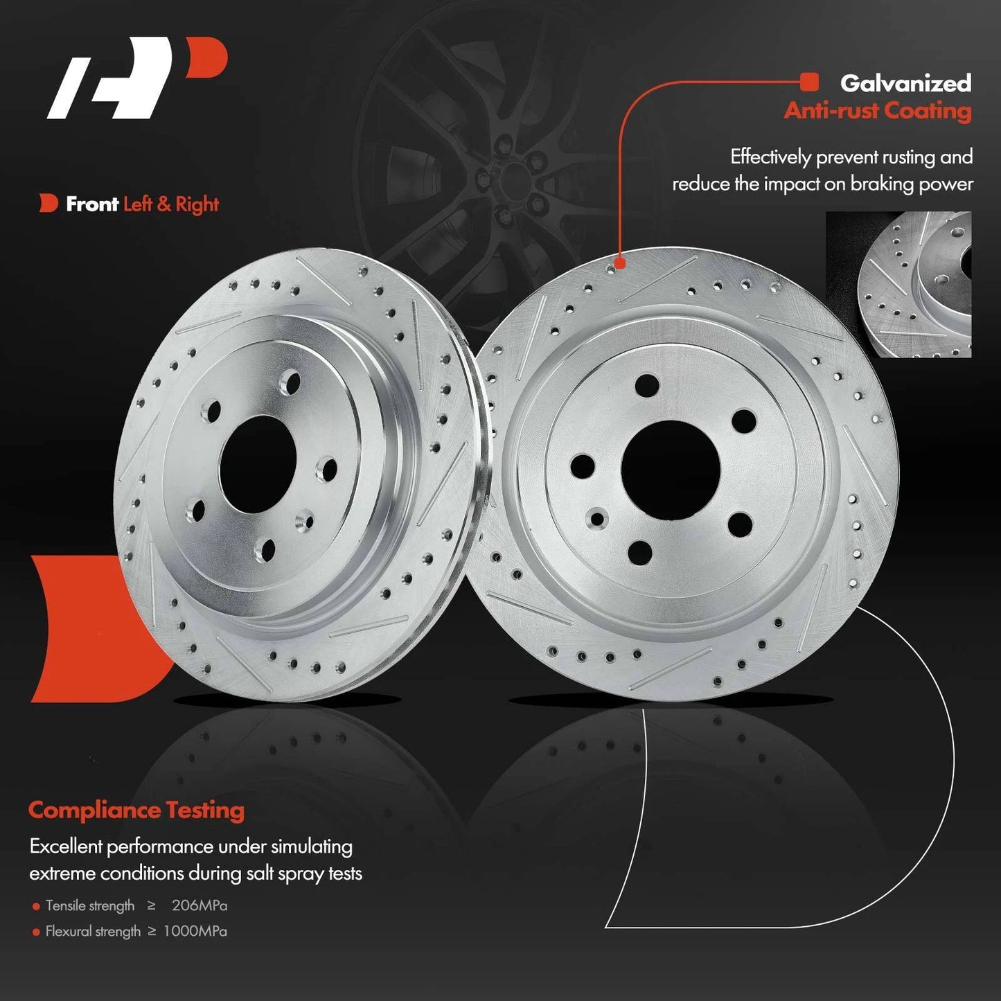8x Rear Drilled Brake Rotors & Pads for Chevy Camaro (2010–2015)
