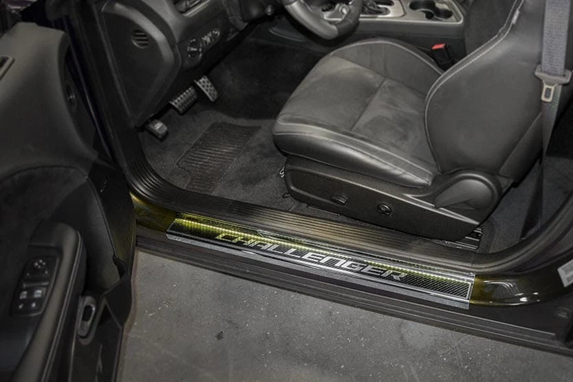 Carbon Fiber Door Sill with Yellow LEDs For 2008-2019 Dodge Challenger