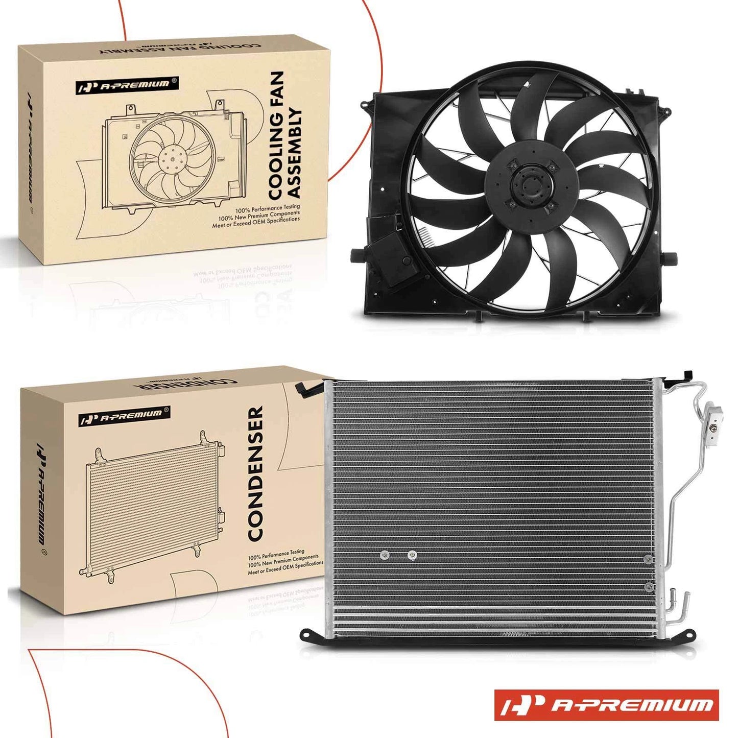 AC Condenser & Dual Cooling Fan Assembly Kit for Mercedes-Benz CL500 (2000–2006)