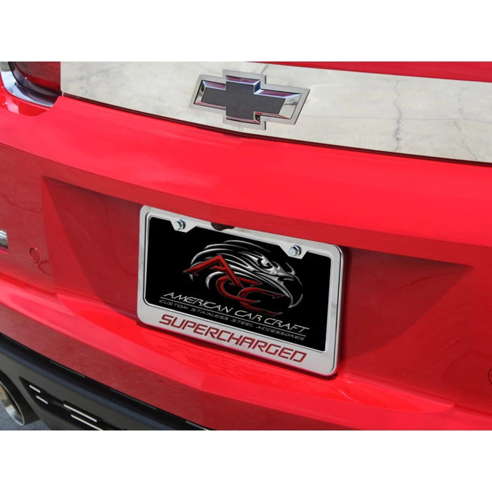 Stainless Steel Plate Frame w/Purple Carbon Fiber Vinyl "Supercharged" Inlay