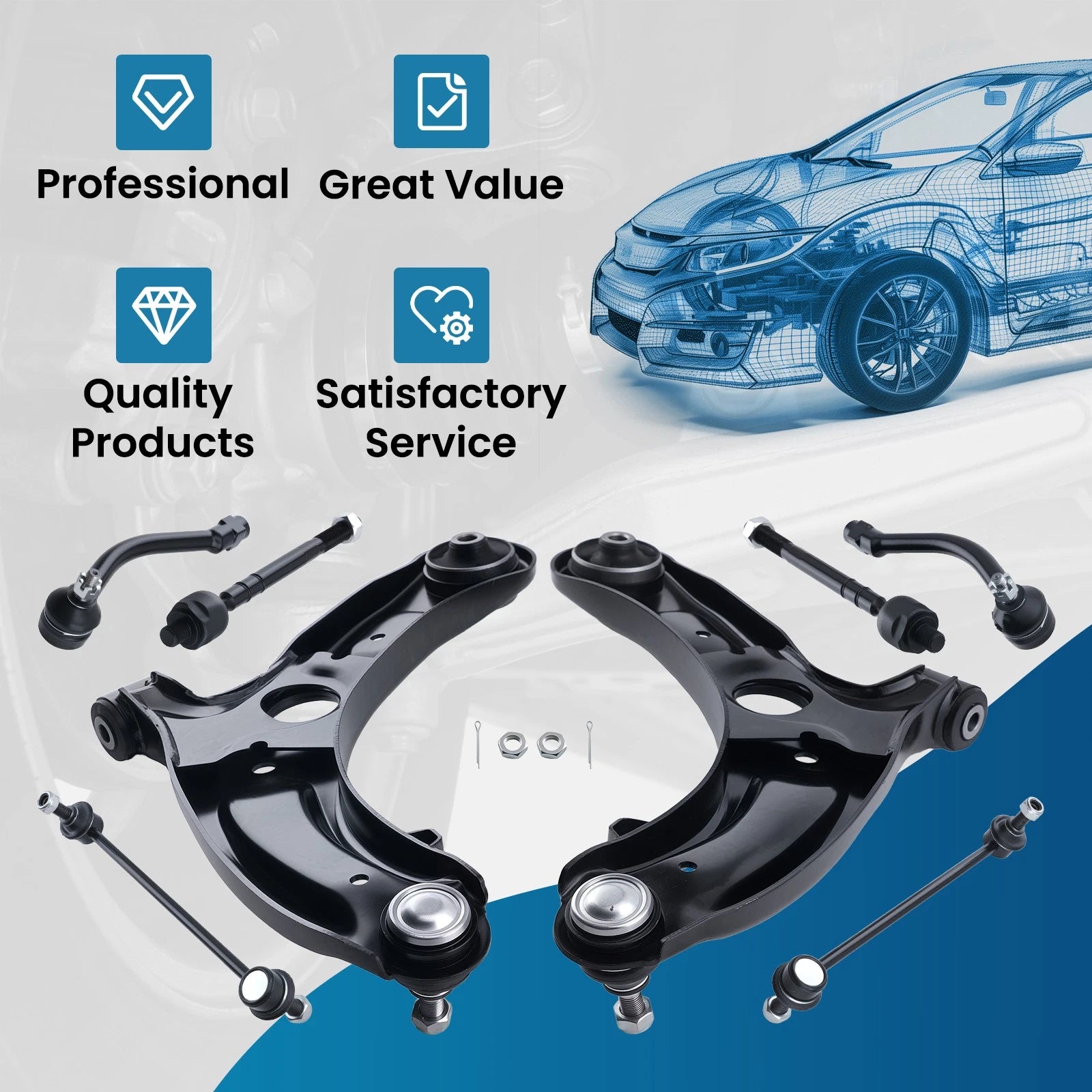 Front Lower Control Arm and Tie Rod Kit for Hyundai Elantra GT (2013–2017)