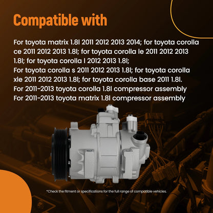 AC Compressor for Toyota Corolla Matrix 1.8L (2011–2014) with Clutch