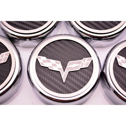Chrome Cap Covers with Green Carbon Fiber Flag Inlay for Chevrolet Corvette (2005–2013)