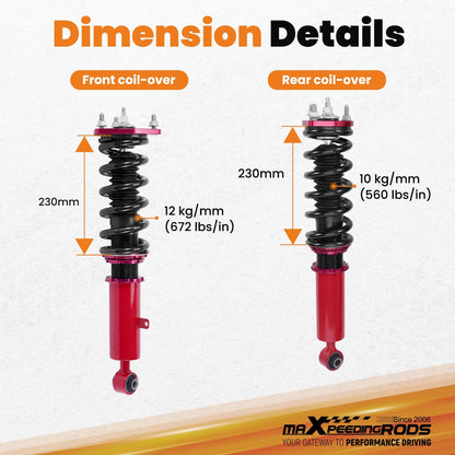 24-Way Adjustable Coilovers Strut Kit for Lexus GS300/GS400/GS430 (1998–2005)